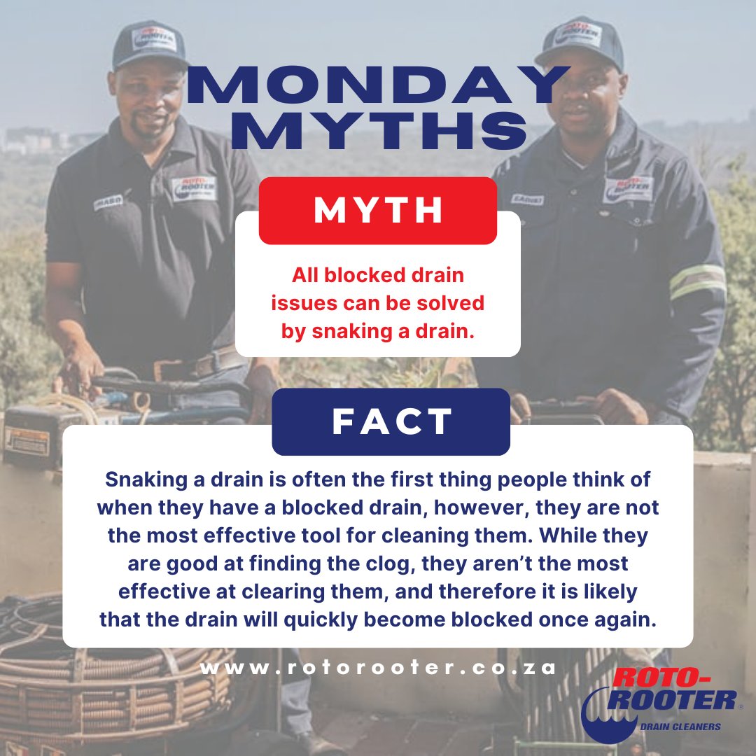 At Roto Rooter, we use safe and effective methods to keep your drains clear without causing damage. Trust the experts for a lasting solution!

Got a clog? Call us today and see the difference!

#RotoRooter #MythMonday #DrainCleaning #ProfessionalService #CallTheExperts