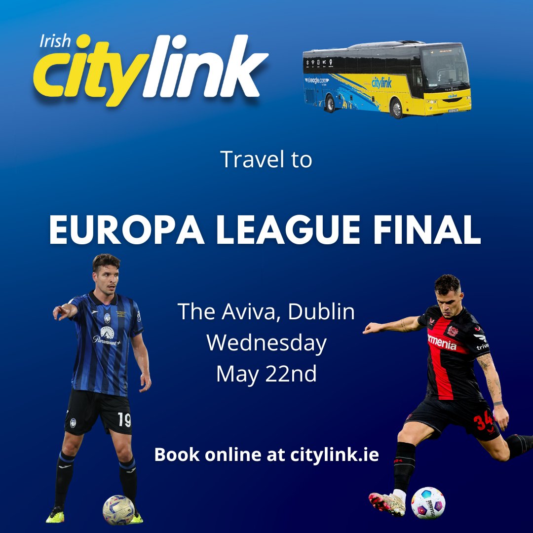 Heading to the Europa League final? ⚽ Skip the hassle of traffic and parking costs and get to Dublin with Citylink 🚌 Visit citylink.ie to view timetables and secure the best value fares online!