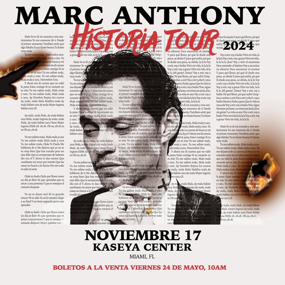 JUST ANNOUNCED: @MarcAnthony is bringing his Historia Tour to Kaseya Center on Sunday, November 17. Tickets go on sale Friday, May 24 at 10 am.