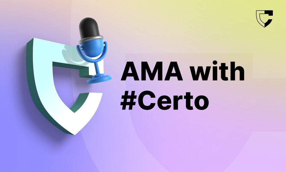 certofi's tweet photo. 📣 Are you ready for Certo AMA?

💬 Send us your questions to be answered in comments below! 👇

🎁 Enjoy exclusive perks from having your question selected and answered live at the AMA!

🗓 The date announcement is coming soon!

#Certo #Community #DeFi #P2PLending https://t.co/BGo58gjYAd