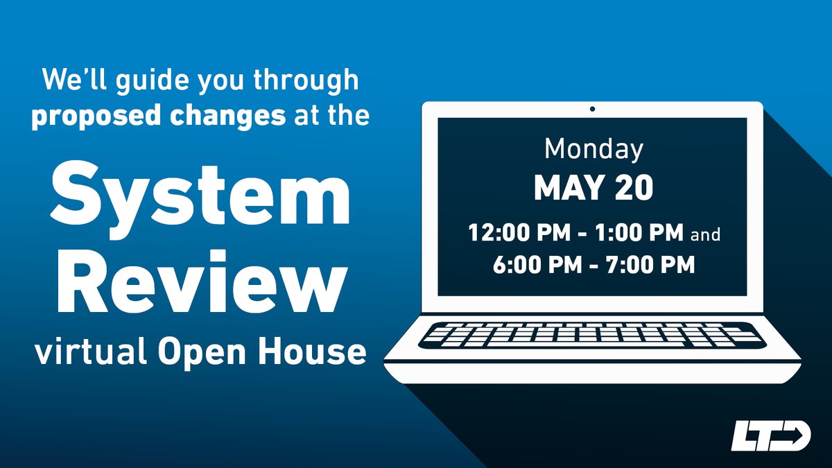 LTD System Review Update: We're hosting two virtual open house meetings today, May 20, at 12:00 PM & 6:00 PM to share proposed changes for the LTD system. 📅Register for the virtual open house: zurl.co/ALK7 💬Learn more and submit feedback: zurl.co/kwYj