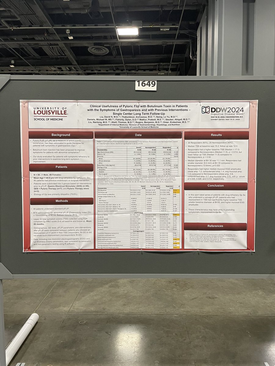 Aishwarya Thakurdesai, MBBS (@aishwarya_td) on Twitter photo Check out my work on Gastroparesis along with my fantastic co-resident, Dr. David Liu, with the mentorship the motility stalwart himself, Dr. Thomas Abell!
Please stop by at Mo1661 and Mo1649 between 12 30 and 1 30 in the Poster Hall! 😊
<a href="/DDWMeeting/">Digestive Disease Week</a> #ddw2024 <a href="/ScrubsNHeels/">Scrubs & Heels</a> Check out my work on Gastroparesis along with my fantastic co-resident, Dr. David Liu, with the mentorship the motility stalwart himself, Dr. Thomas Abell!
Please stop by at Mo1661 and Mo1649 between 12 30 and 1 30 in the Poster Hall! 😊
<a href="/DDWMeeting/">Digestive Disease Week</a> #ddw2024 <a href="/ScrubsNHeels/">Scrubs & Heels</a>
