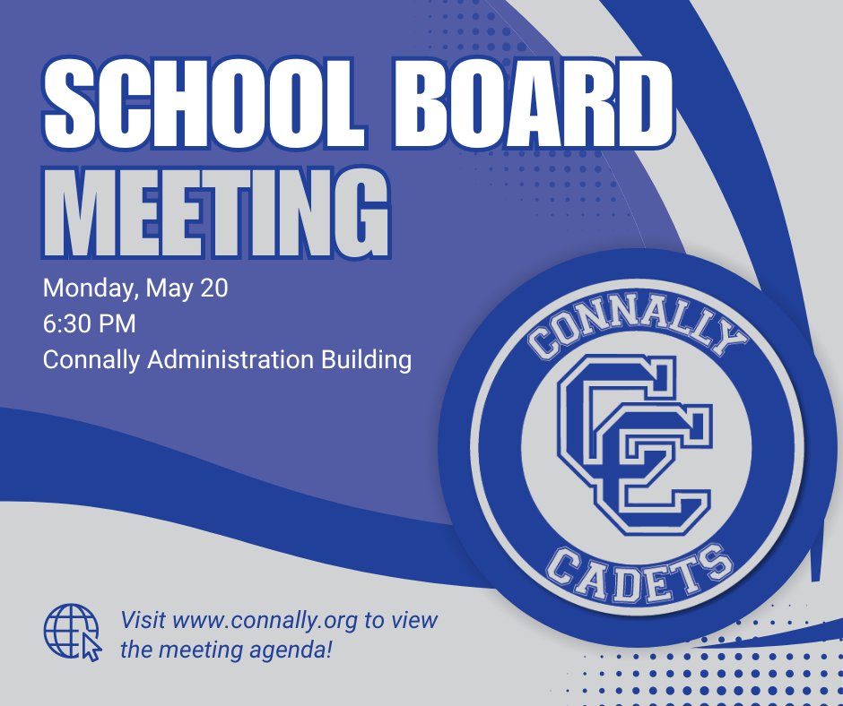 The Connally ISD Board of Trustees will meet tonight at the Administration Building for their regularly scheduled monthly meeting. For more information regarding our school board, including agendas and meeting minutes, click here: connally.org/page/board-of-…