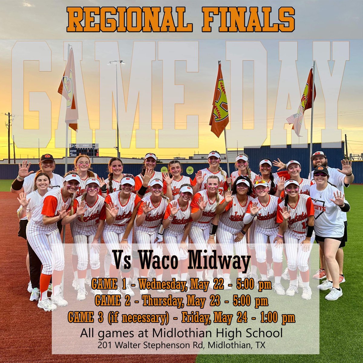 JACKET NATION- We need YOU!! Get the caravans ready and come support these girls in the Regional Championship Series!!! Winner advances to STATE!!