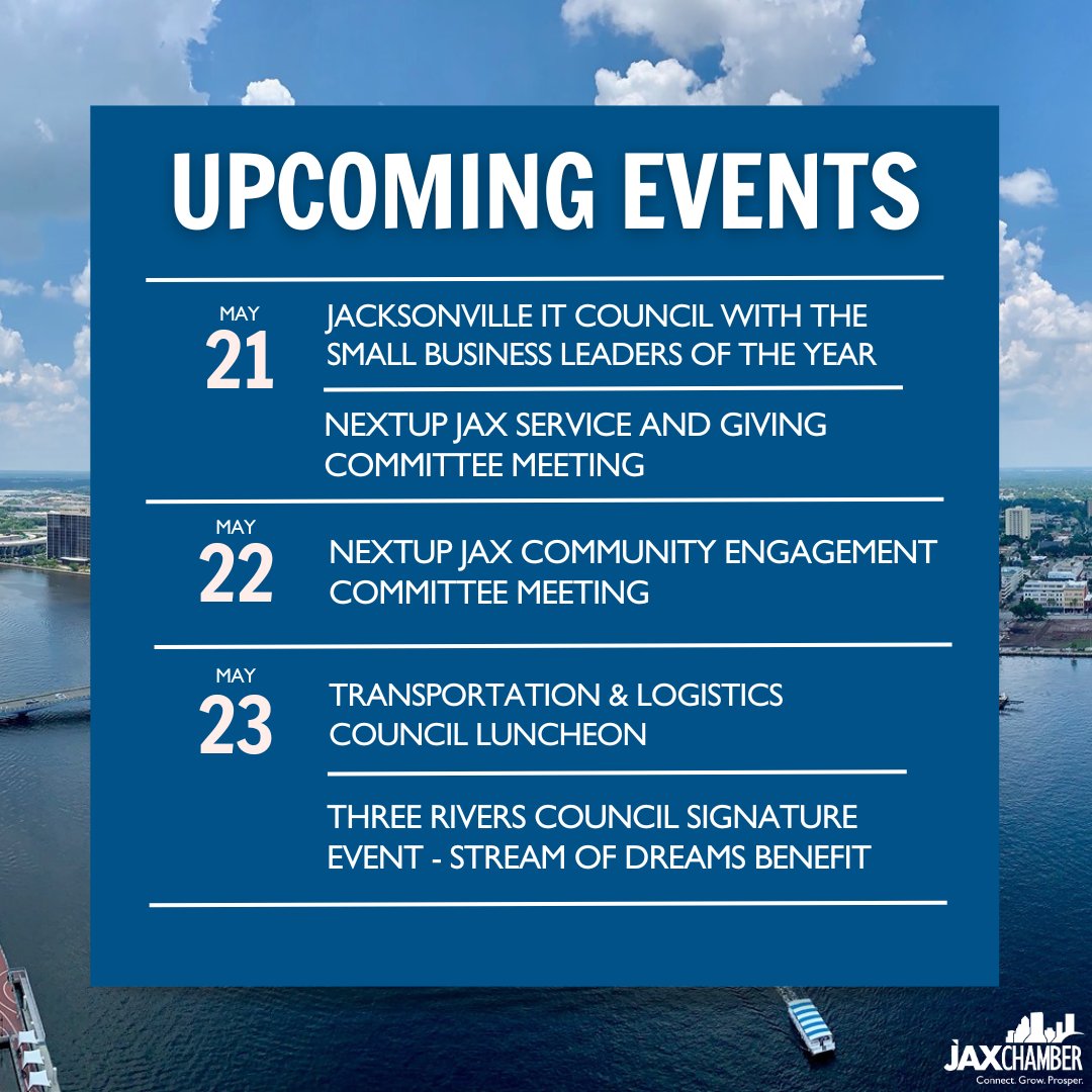 Check out our events list for this week! Learn more on our website jaxchamber.com/events/