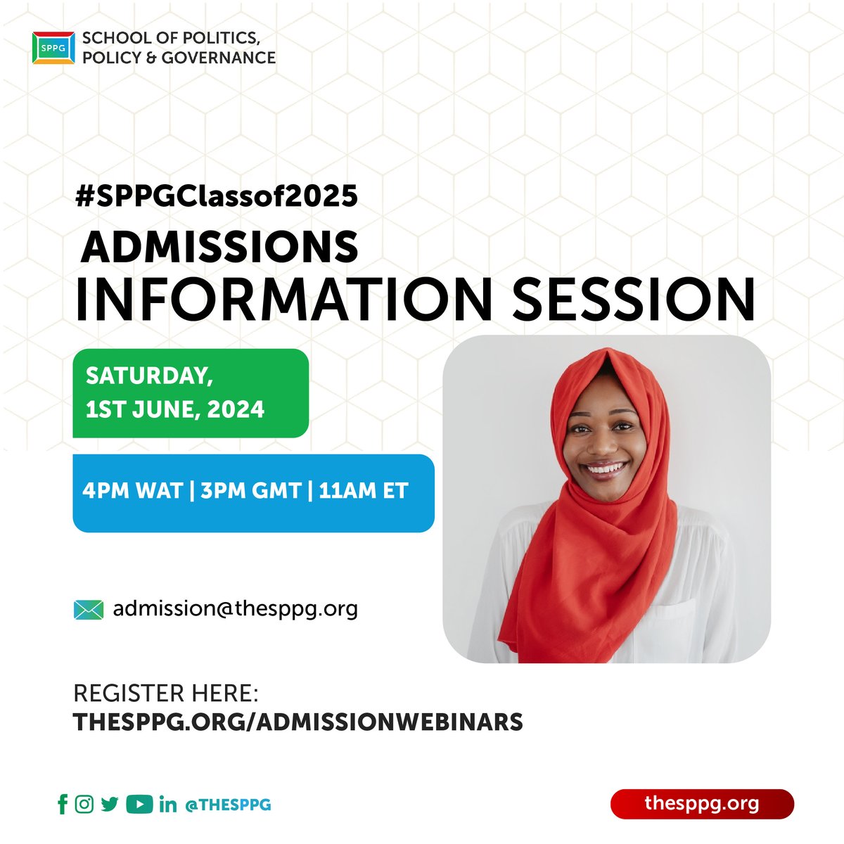 #SPPGClassof2025 Admissions Webinar!!!  

Are you interested in learning more about the Certificate in Public Leadership and Policy (CPLP) program at the School of Politics, Policy and Governance?

Join us for a FREE Admissions Webinar:
Date: Saturday, June 1st, 2024
Time: 4PM