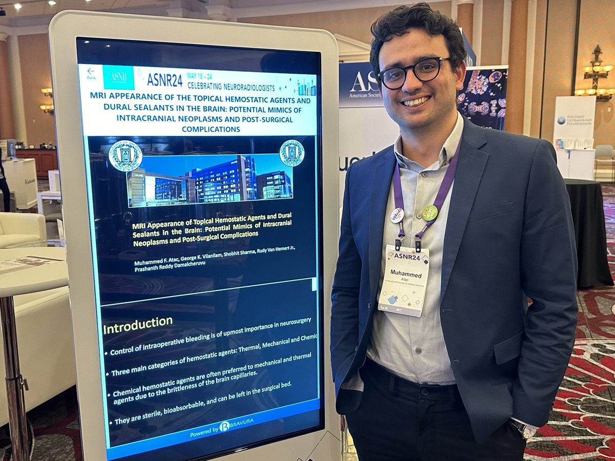 Check out our educational exhibit at #ASNR24 “MRI Appearance of the Topical Hemostatic Agents and Dural Sealants in the Brain: Potential Mimics of Intracranial Neoplasms and Post-Surgical Complications”