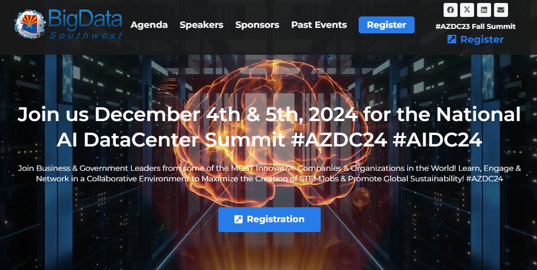 AzDataCenter's tweet image. *** Save The Date *** 4th Annual AI DataCenter Summit  Dec 4th &amp;amp; 5th in #Phoenix #Arizona #AIDC24 #AZDC24 #AI #DataCenter #Summit #ArtificialIntelligence #CLOUD #Cloudcompute #HPC #EdgeCompute #IoT #OpenCompute #AzWorkforce #iMasonEDU
