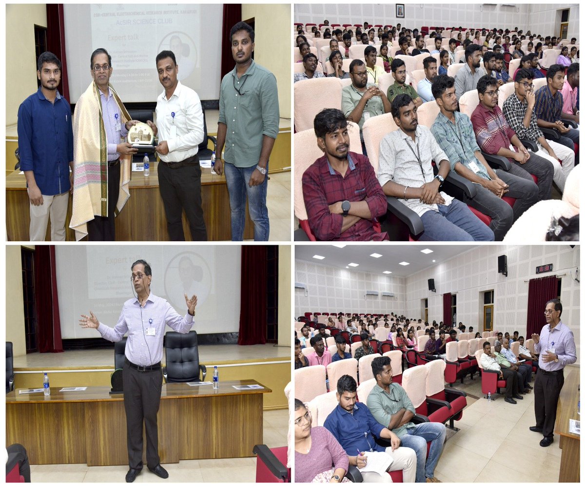 @CSIR_IND AcSIR Science Club, CECRI had Dr. Kannan Srinivasan, Director, CSIR-Central Salt and Marine Chemicals Research Institute to deliver Expert Talk today. He motivated the scholars to understand the aim & impact of their R&D with a few inspiring success stories of CSMCRI.