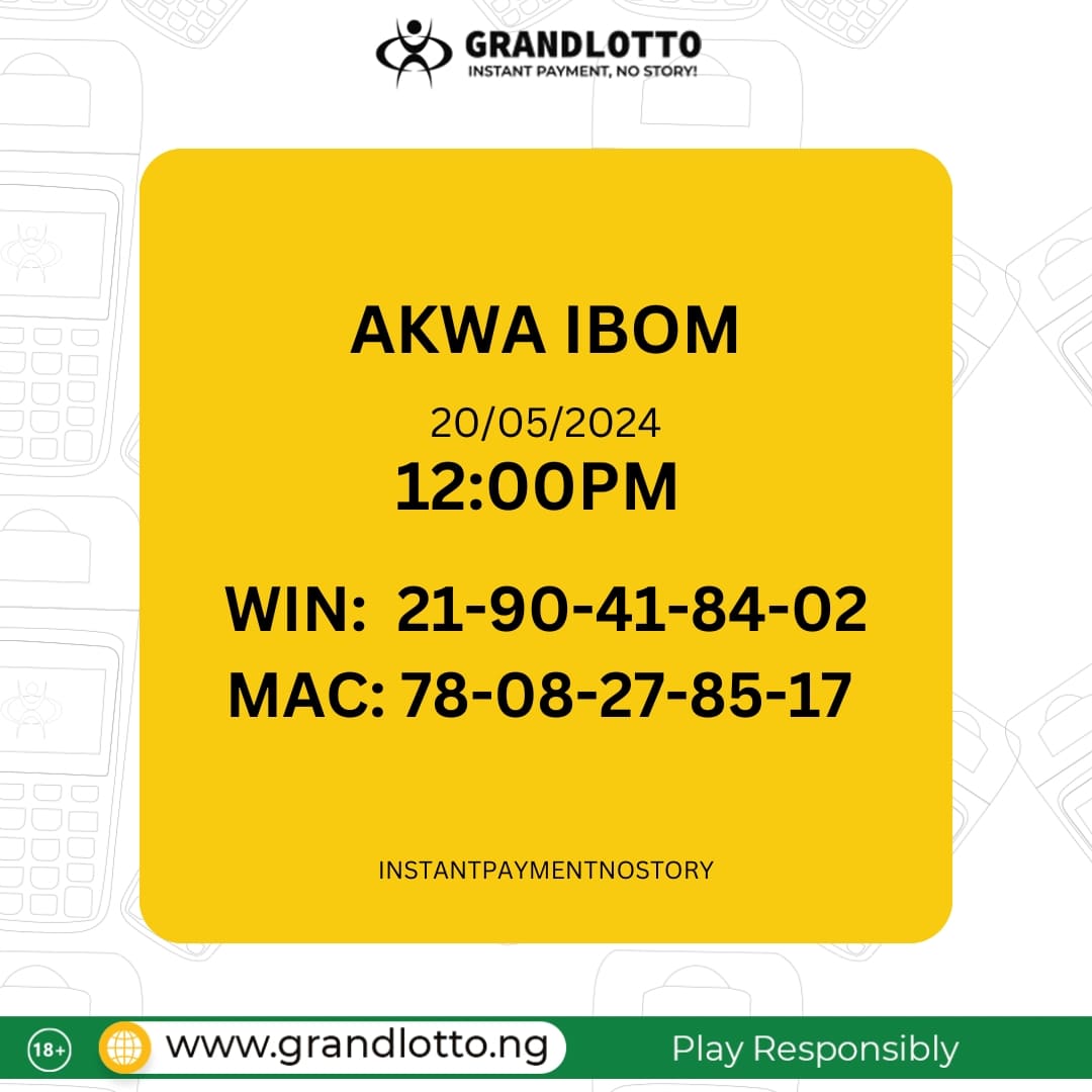 AKWA IBOM RESULT grandlotto.ng #Instantpayment #nostory #Grandlotto #lotto #Lottonigeria #indoorgames #playandwin #playanywhere #winningsanywhere #cashout #chooseyellowterminal