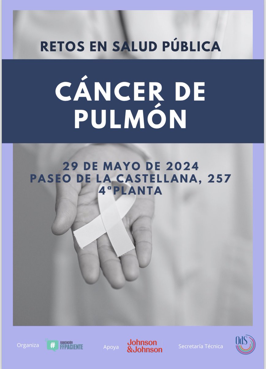 Te invitamos a nuestro próximo evento 'Retos en Salud Pública: #Cáncer de Pulmón'   

📅 29 de mayo de 2024  
⌛️ 10:00 AM  
📲 Inscripción gratuita: eventbrite.com/e/entradas-ret…

#SaludPublica #CáncerDePulmón