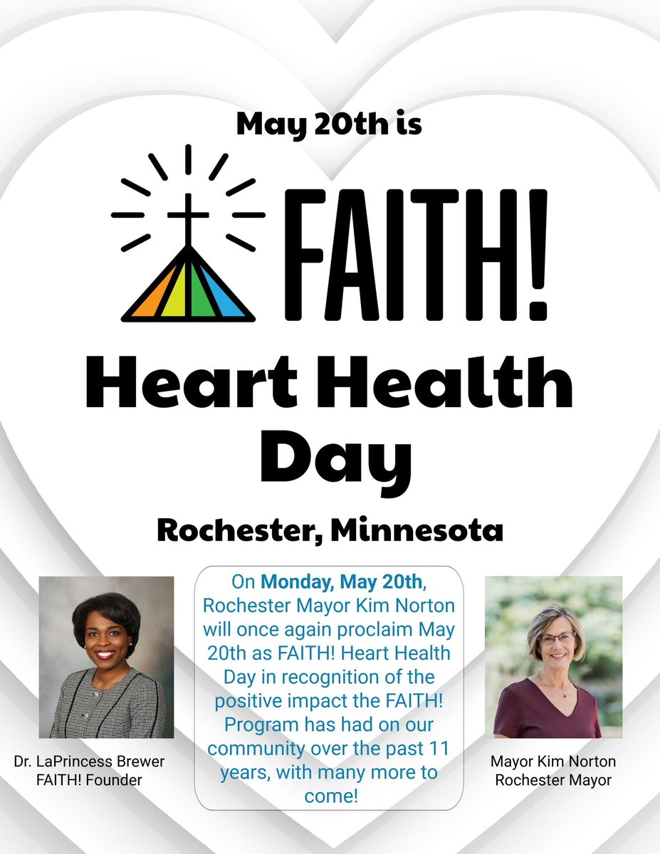 It’s a National Holiday! 🎉 Today, on May 20th, we celebrate FAITH! ❤️ Health Day! 🎉 Help spread the word by wearing FAITH! Gear! Tag us in your photos. 📸🤳🏾 To learn more about @FAITH4Heart!, visit 👉🏽faith4heart.com @DrLaPrincess @MayoClinicCV @mayornorton @ABCardio1