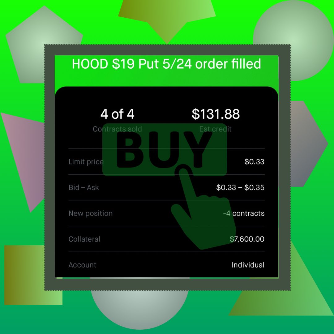 Busy morning for the portfolio. 

Bought back my $18 CSPs for a nice chunk of profit. 

Sold $19 CSPs for 5/24

Sold $22.50 covered calls for $101 credits! 

$hood #bitcoin