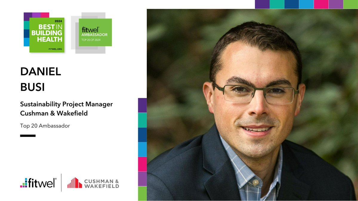 A common focus of this year's Top 20 #FitwelAmbassadors is sustainability, including @Daniel Busi, Sustainability Project Manager at @CushWake! Meet Daniel and other inspiring ambassadors and learn more about the #BestInBuildingHealth awards: ow.ly/btVu50RJGLT