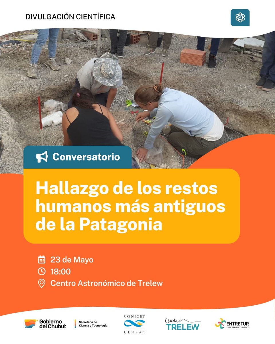 TrelewBureau's tweet photo. 📆𝘾𝙊𝙉𝙑𝙀𝙍𝙎𝘼𝙏𝙊𝙍𝙄𝙊 𝘾𝙄𝙀𝙉𝙏Í𝙁𝙄𝘾𝙊

Desde el #Entretur, a través del Trelew Bureau de Eventos y Ciudad Trelew, invitamos a los interesados a participar de la charla abierta “Revelando las huellas del pasado: los restos humanos más antiguos de la Patagonia”.
(+) https://t.co/XZzdhGIfYa