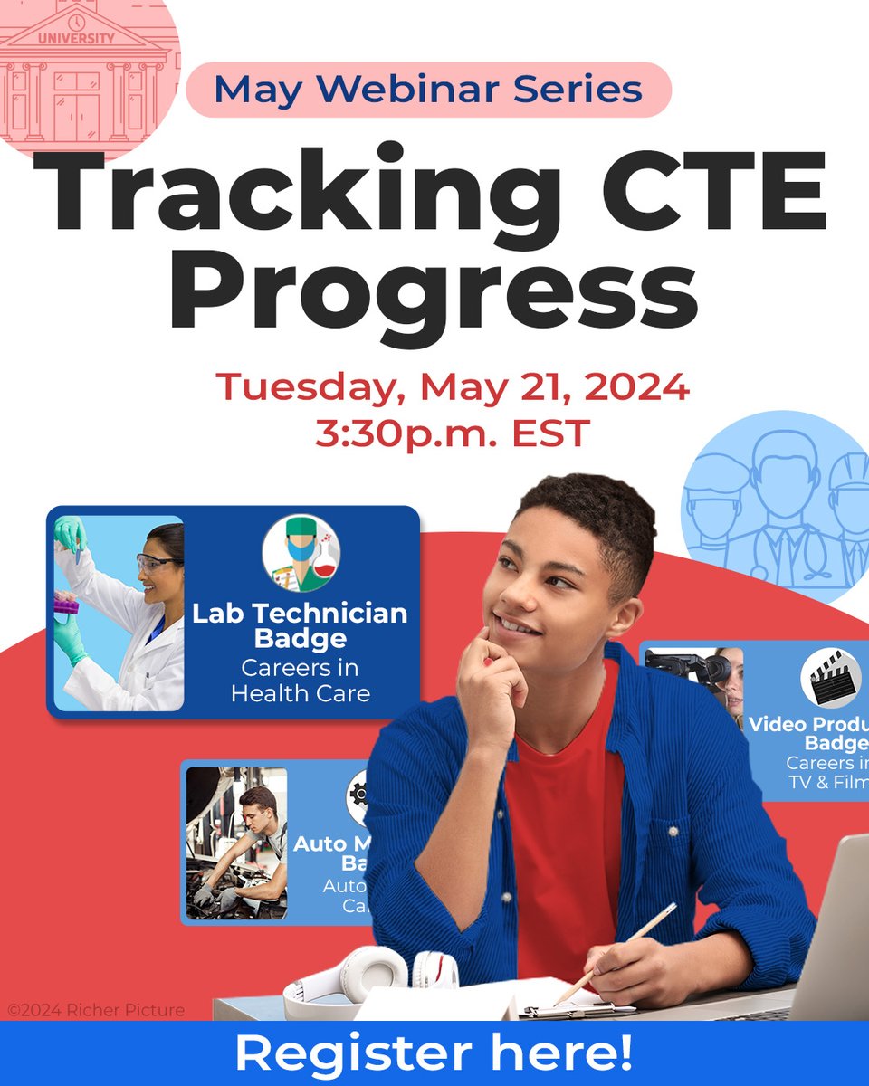 Richer_Picture's tweet photo. CTE programs are growing in popularity and provide students with many exciting opportunities.  How can teachers  monitor student progress without going crazy?  Register today   - https://t.co/72GXDvu13t https://t.co/CgDIzpUcxC