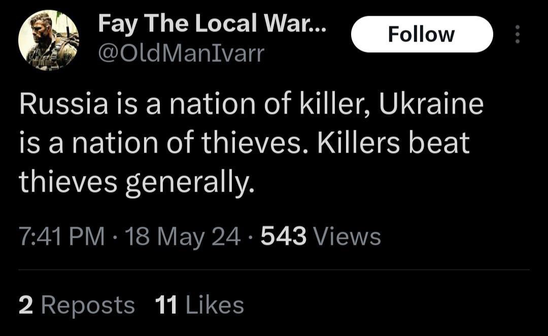 If you are pro-Ukrainian and you are hosting this piece of shit from then you should be dealt with.

Anyone associated with this piece of garbage will be held responsible for his words.

This piece of shit has not been here in the fight and does not know the country.