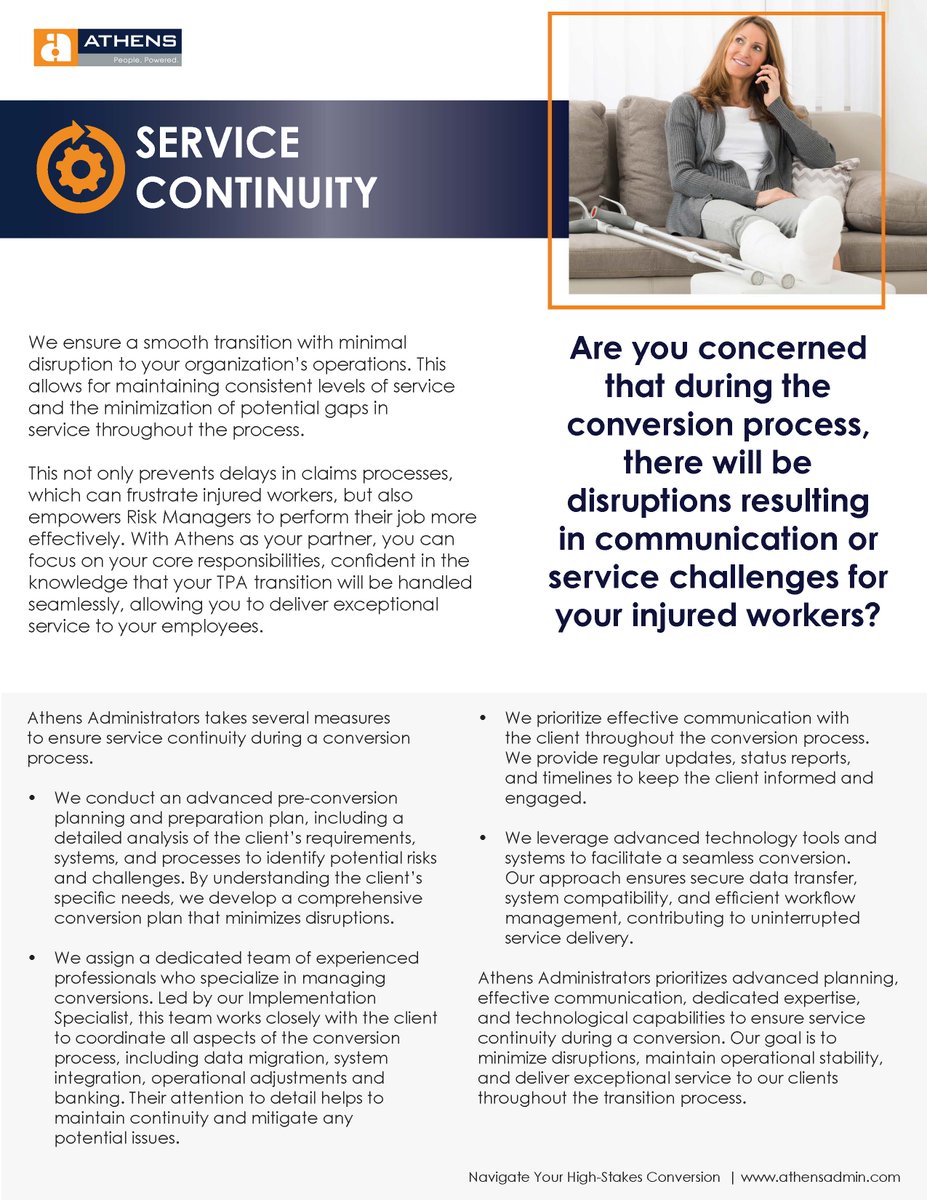 Athens_TPA's tweet image. Concerned about the impact of TPA transition on your injured workers? With Athens, ensure a smooth conversion process without disruption to treatment or assistance. Minimize gaps in service and empower Risk Managers to focus on core responsibilities. #SeamlessTransition