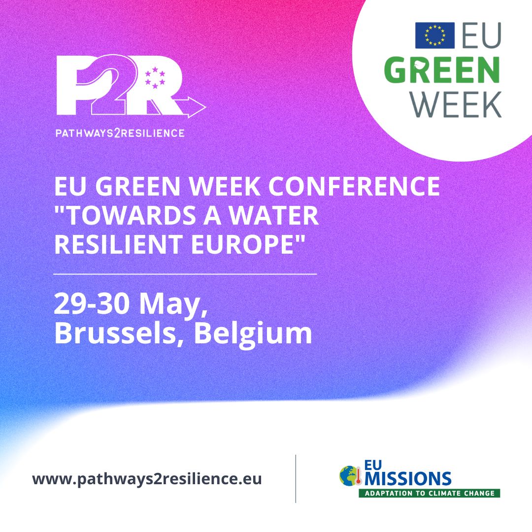 🌍 Join us at the #EUGreenWeek conference 'Towards a water resilient Europe', 29-30 May in Brussels! @P2Resilience believes in the significance of a continued dialogue and concrete efforts to create a water-resilient future. 👉Learn more here: t.ly/dZ6bD