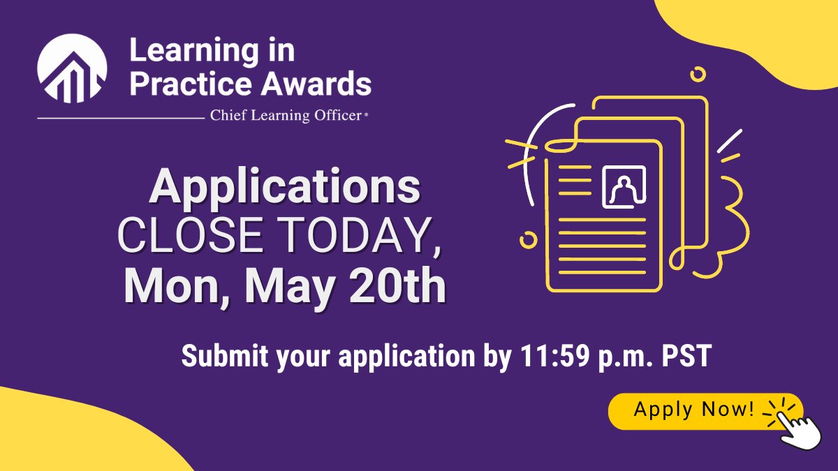 Today is the last day to submit your application for the 2024 Learning in Practice Awards! Seize this opportunity to highlight your achievements and stand alongside renowned leaders in L&D.
Submit your application before midnight! hubs.ly/Q02xs17f0
#LIPAwards