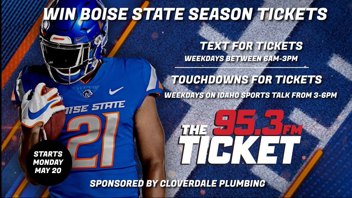 We start today! Two ways to win Boise State football season tickets. Listen for text keywords from 6am-3pm, and play Touchdowns For Tickets with @MikeFPrater & @Ballgame_KTIK each hour during Idaho Sports Talk!