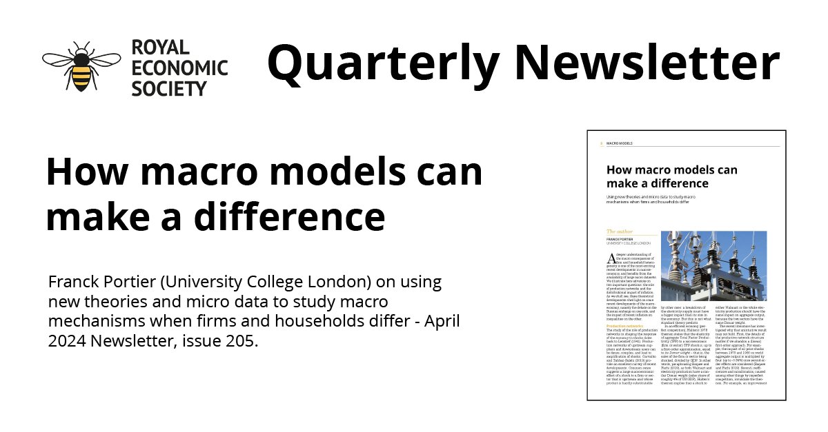 📰Read our April #QuarterlyNewsletter article 'How macro models can make a difference' by @FpjPortier.

Read👉bit.ly/3U65sCJ
Become a #RESmember for the full access!

#EJ #EconTwitter #RES #macroecon @EJ_RES