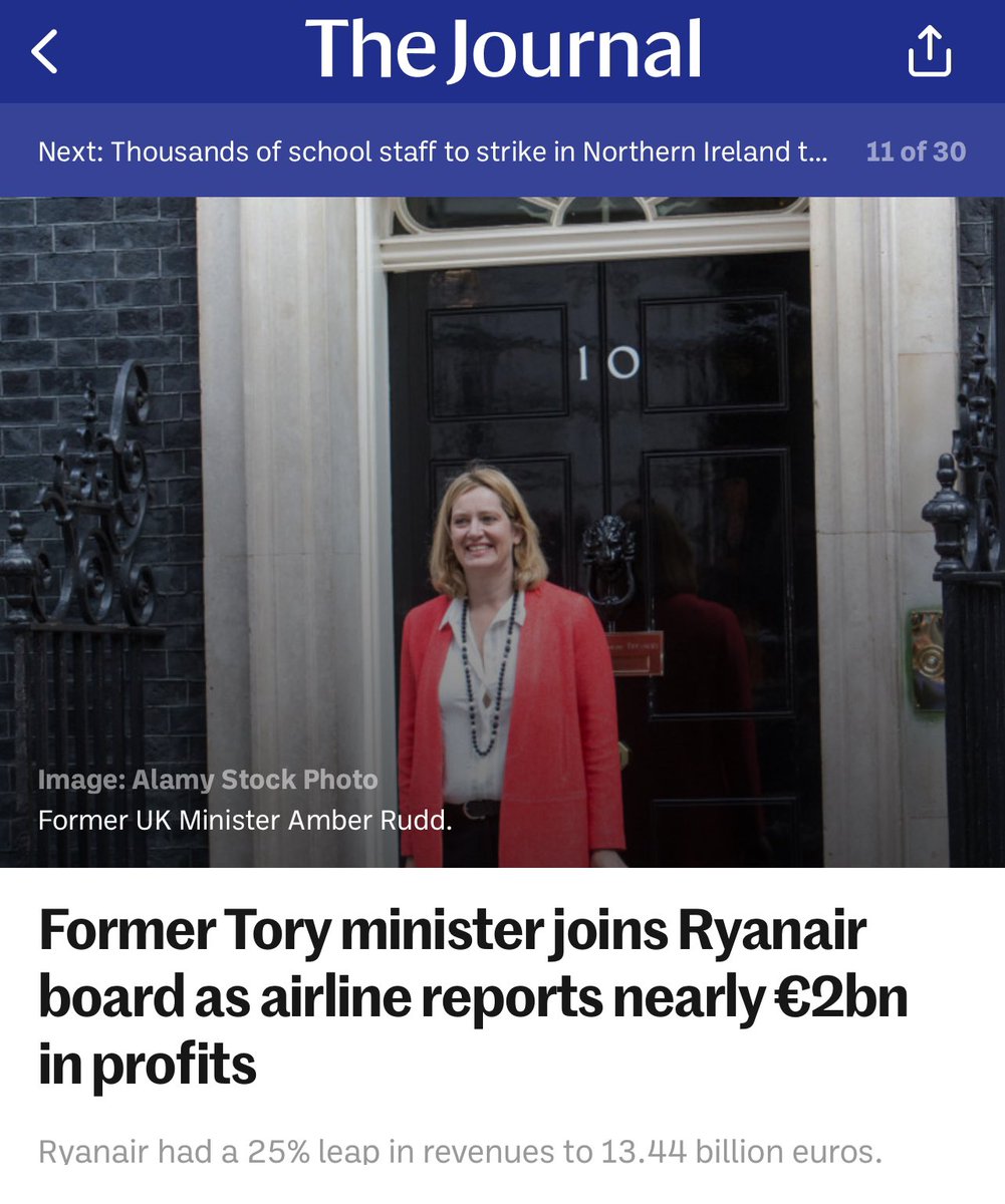 Tory takes job with leading Irish company, as the “diversity hire”. Former Tory minister joins Ryanair board as airline reports nearly €2bn in profits (Ryanair is the world’s 3rd largest airline by passengers flown, benefiting from Irish EU membership) jrnl.ie/6384139