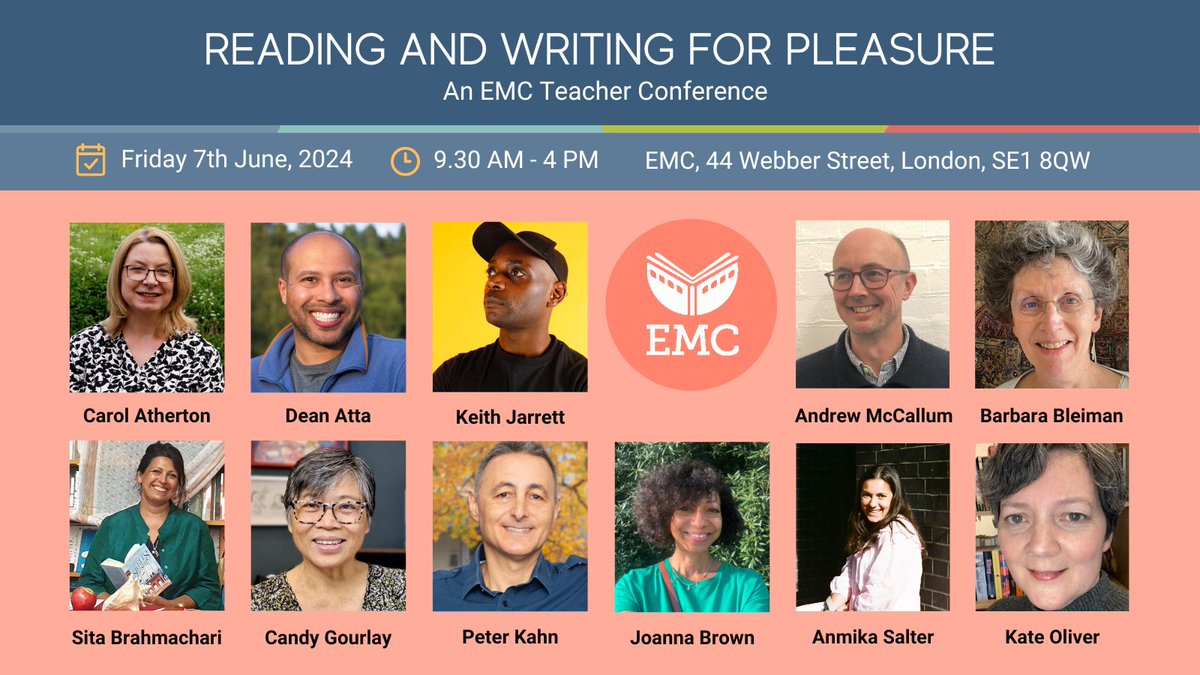 EMC Face-to-Face: Reading and Writing for Pleasure – An EMC Teacher Conference (7.6.24) A huge range of speakers plus EMC workshops. Food for thought and practical ideas to take back to school. Have you booked your place yet? tinyurl.com/369jka4e Book by 8am 5 Jun