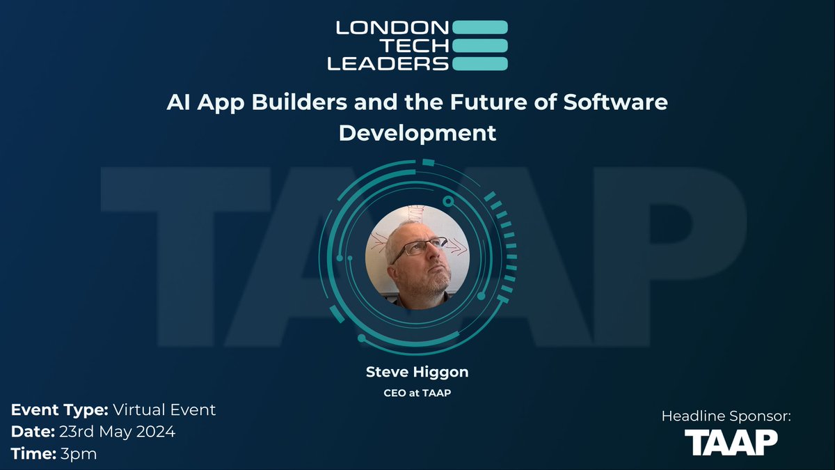 Partner Webinar Reminder! This Thursday, Steve Higgon will be talking about AI App Builders and how the future of the Software Development industry is pivoting from “Implementation” to “AI Assisted Knowledge Engineering” !  🧑‍💻👩‍💻

Register here: lnkd.in/emCUKVDP

<a href="/TAAPNews/">TAAP</a>