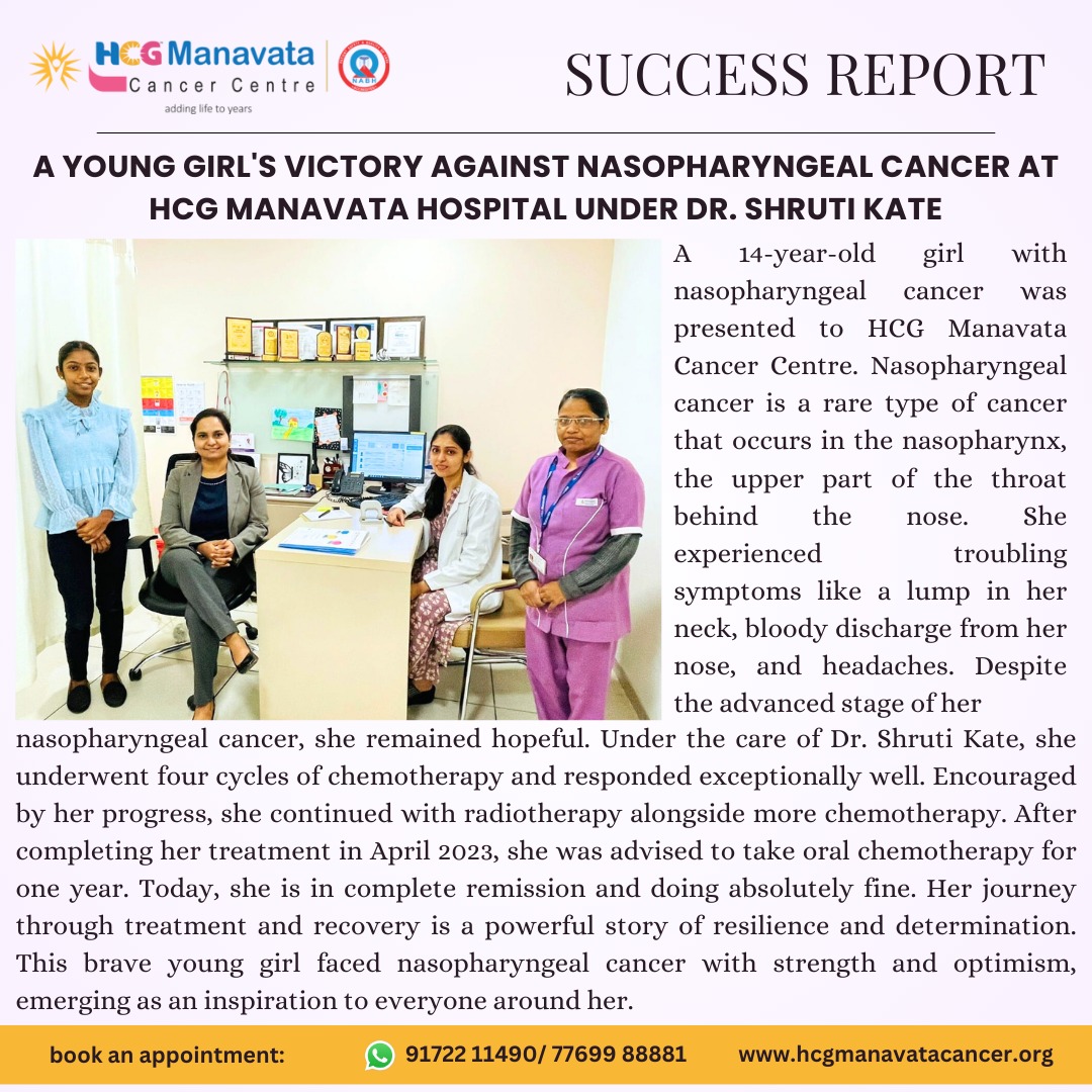HManavata's tweet photo. With strength and optimism, a 14-year-old girl beats nasopharyngeal cancer under Dr.Shruti Kate  at HCG Manavata Cancer Centre. Her journey is a true inspiration! 📷📷📷
Book Your Appointment Now :- 9172211490,7769988881
#CancerCare #ExpertiseInAction #InspirationInHealthcare https://t.co/FVKrwj31zz