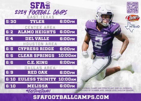 The BEST way to get a COMMITTABLE OFFER from @SFA_Football? CAMP! OL, think you’re good enough to be a Lumberjack? Come show me! Real Work, Real Offers. 💪🏼 Get Pre-Registered now! #AxeEm x #ForTheFive sfafootballcamps.com