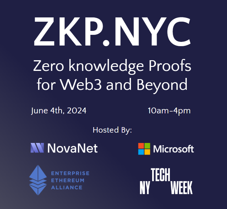 We're excited to bring zero knowledge proofs to #NYTechWeek!

Join us on June 4th at ZKP.NYC — co-hosted with @EntEthAlliance and @Microsoft.

Register here: lu.ma/9dnah9iw