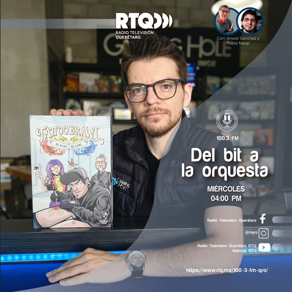 Este miércoles en los especiales de #DelCartónALaOrquesta en el 100.3FM de #RadioQuerétaro nos acompañará Gerardo Whiu  diseñador de juegos que nos hablará de su juego Tattoo Brawl y nos invita a conocer su proyecto Gaming Hole ¡además tendremos obsequios! #boardgames #radio