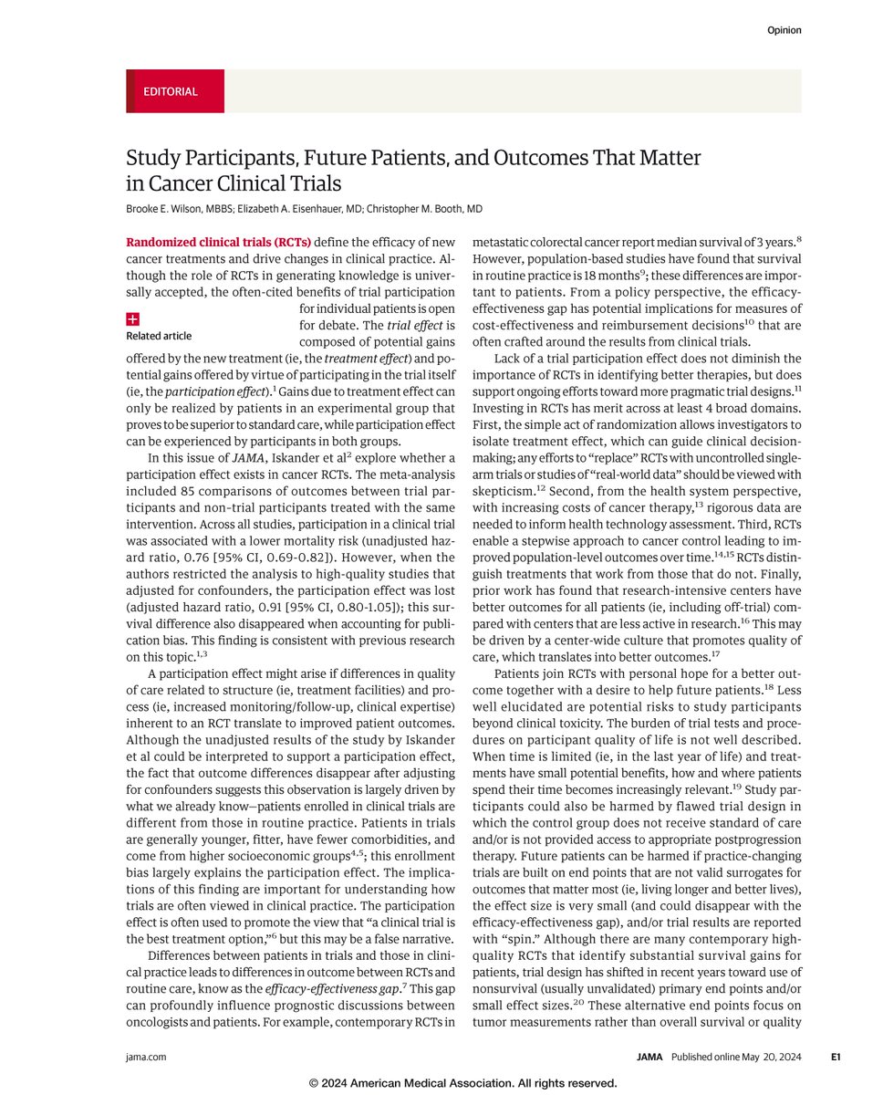 Editorial: Study Participants, Future Patients, and Outcomes That Matter in Cancer Clinical Trials ja.ma/4akO43b
