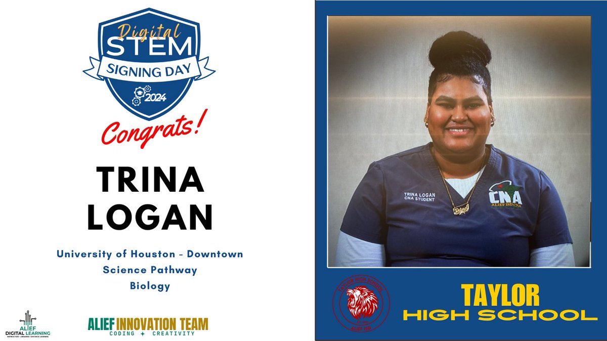 Big cheers to Trina Logan on #STEMSigningDay24 🌐 Your dedication to STEM fields paves the way for groundbreaking achievements. We can't wait to see what incredible things you'll do! #STEMStars #BrightFutures @AliefTech @Alief_Libraries @aliefstem @AliefISD @ATaylorHS @AliefCTE