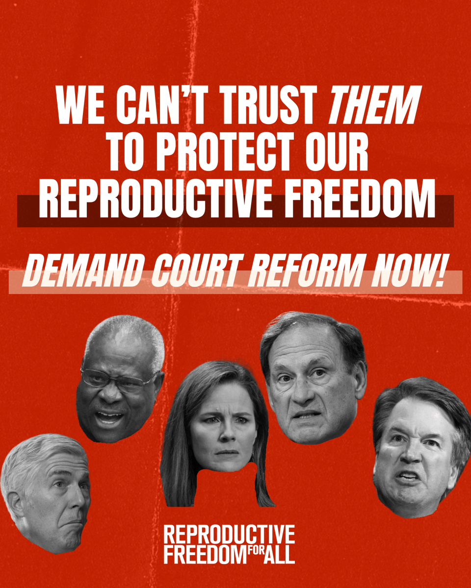 Reforming the Supreme Court isn't about politics; it's about protecting our fundamental rights and freedoms. Let's demand changes that promote fairness, transparency, and respect for reproductive freedom. act.reproductivefreedomforall.org/a/trump-aborti…