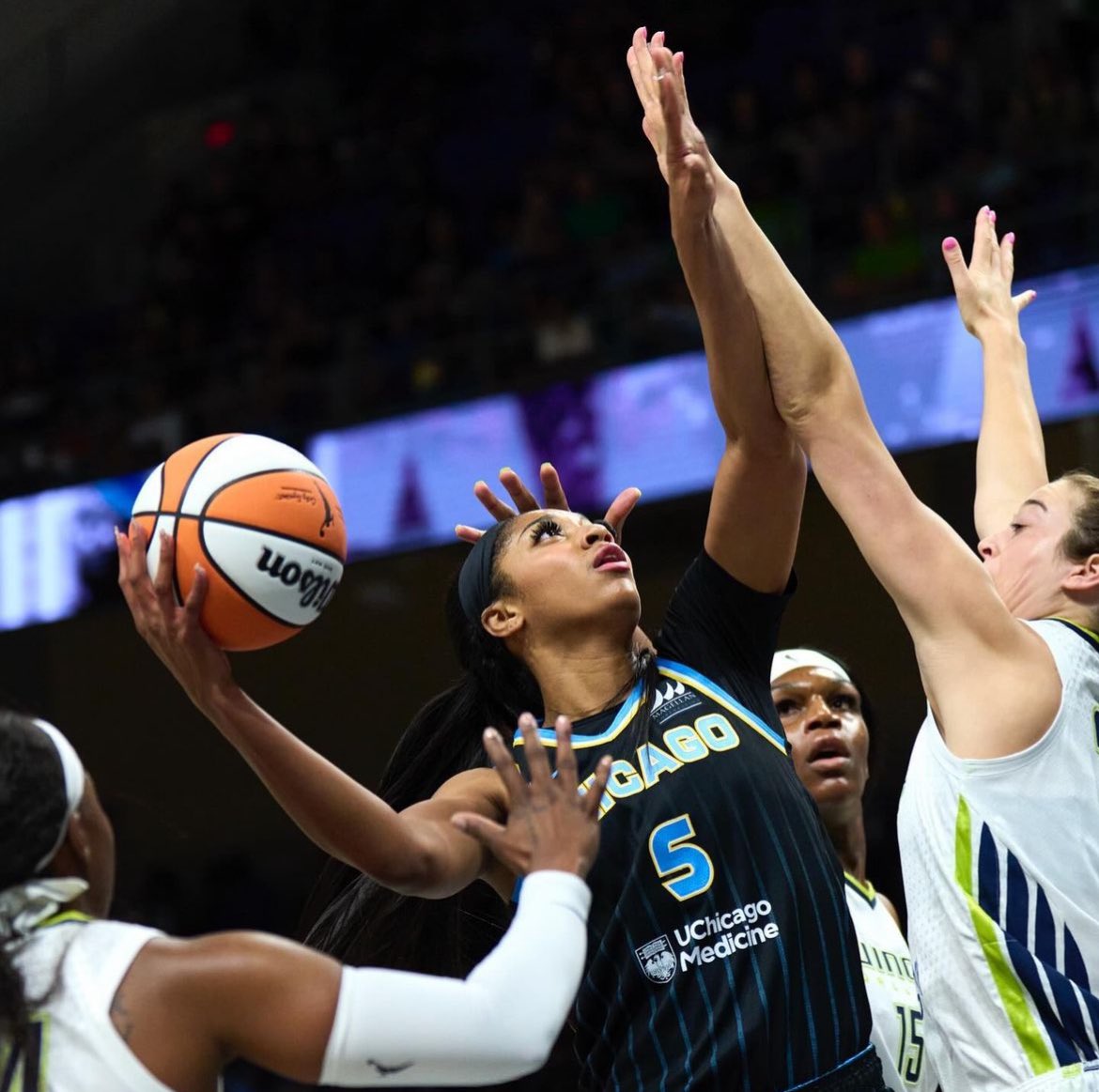 They out here complaining about Caitlin Clark getting double teamed. Shes not the only one. Angel Reese out here getting triple teamed in the paint. They ain’t showing her no mercy. And she is rising to the occasion. #wnba @Reese10Angel