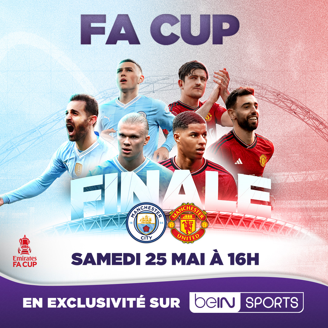 🔥 Un derby de Manchester en finale de FA Cup, c'est immanquable ! 👀 Rendez-vous samedi à 16H sur beIN SPORTS 2 pour suivre un choc qui promet d'être mémorable !