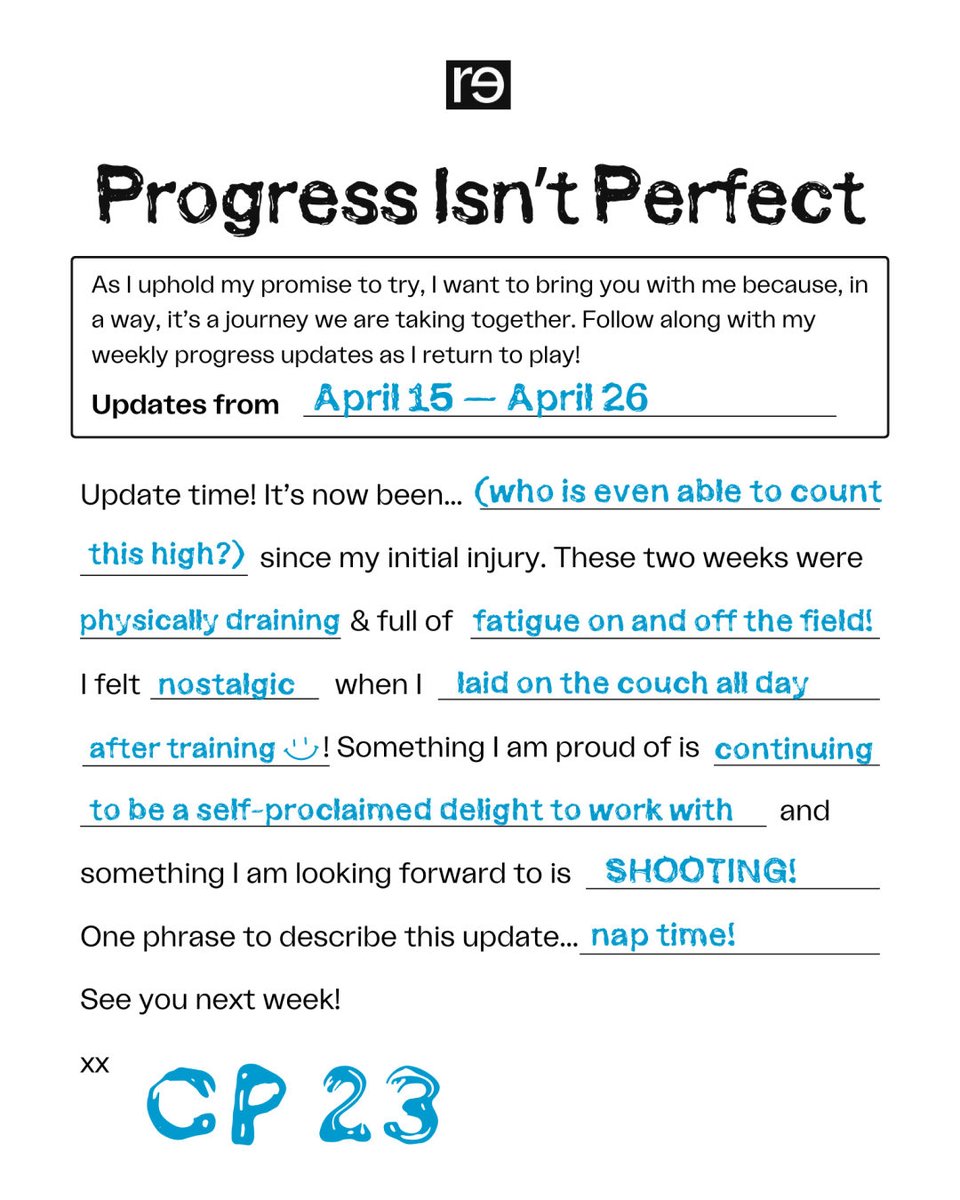 Another week, another progress update from our fearless leader @ChristenPress. Here’s a glimpse into her recovery journey at the end of April ✨ Find Christen’s full reflection and video recap on RE—space. Members, log in here: re-imagine.visitlink.me/JuEb_U