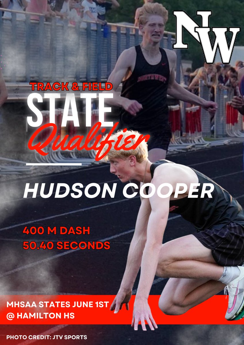 NorthwestAth's tweet photo. CONGRATS HUDSON COOPER! TRACK STATE QUALIFIER FOR THE 400 M DASH. GO MOUNTIES! https://t.co/1KmRHnW6Hs