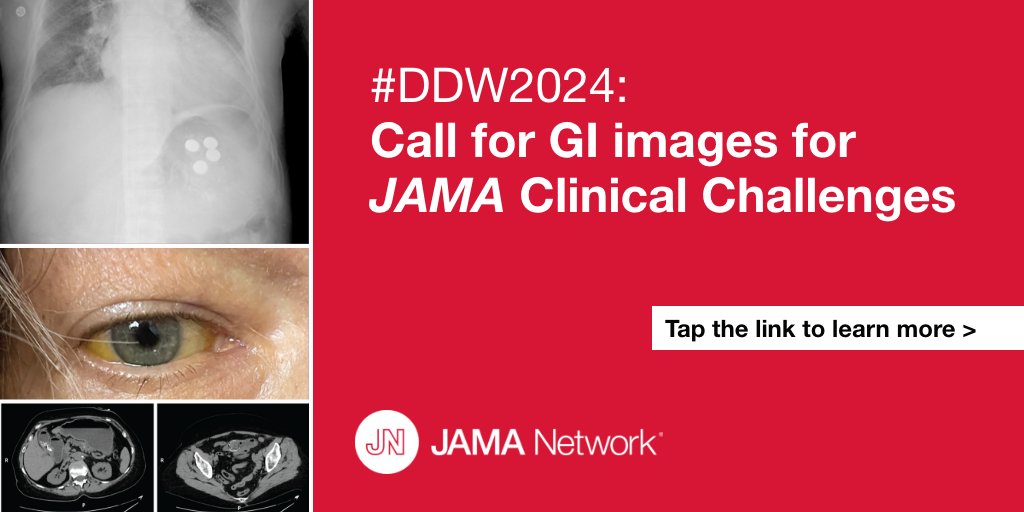 Call for Clinical Challenge images 🔔 We are seeking #digestivedisease images with an accompanying patient case for JAMA Clinical Challenge articles. #DDW2024 #GITwitter For more information, visit: ja.ma/3V0alh9