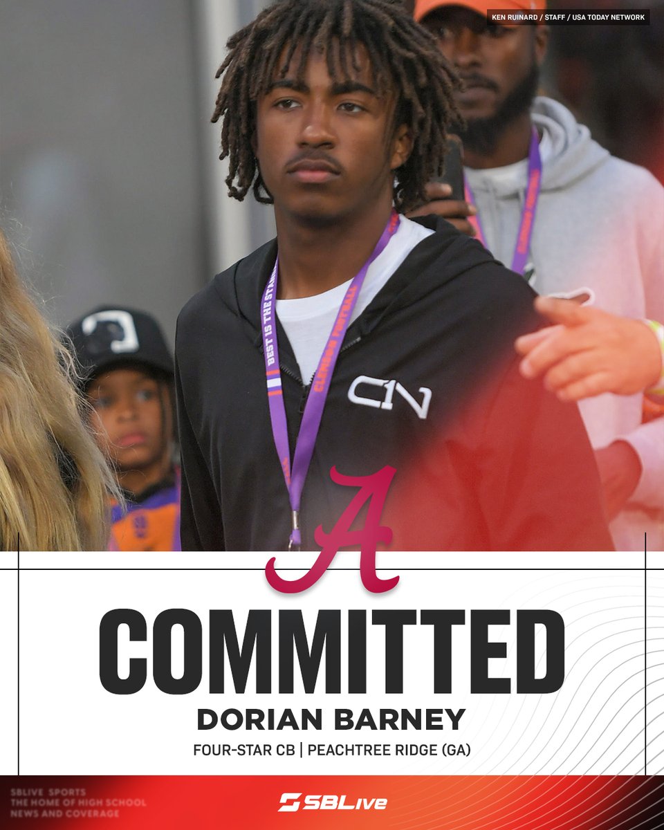 One of the best corner backs in the country is headed to Tuscaloosa: 4️⭐️ @1dorianbarney has committed to @AlabamaFTBL 🐘 highschool.athlonsports.com/georgia/2024/0…