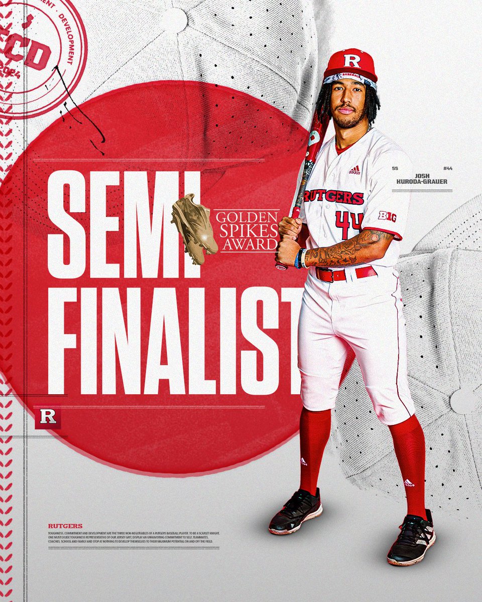 RutgersBaseball's tweet photo. Josh Kuroda-Grauer has been named a Semifinalist for the Golden Spikes Award, the top honor in collegiate baseball. 

JKG is ⤵️
- One of just 25 players
- The only Big Ten player
- The only shortstop

➡️ https://t.co/dXzoqt9xZw

#TCD https://t.co/YmXe8rKdfN