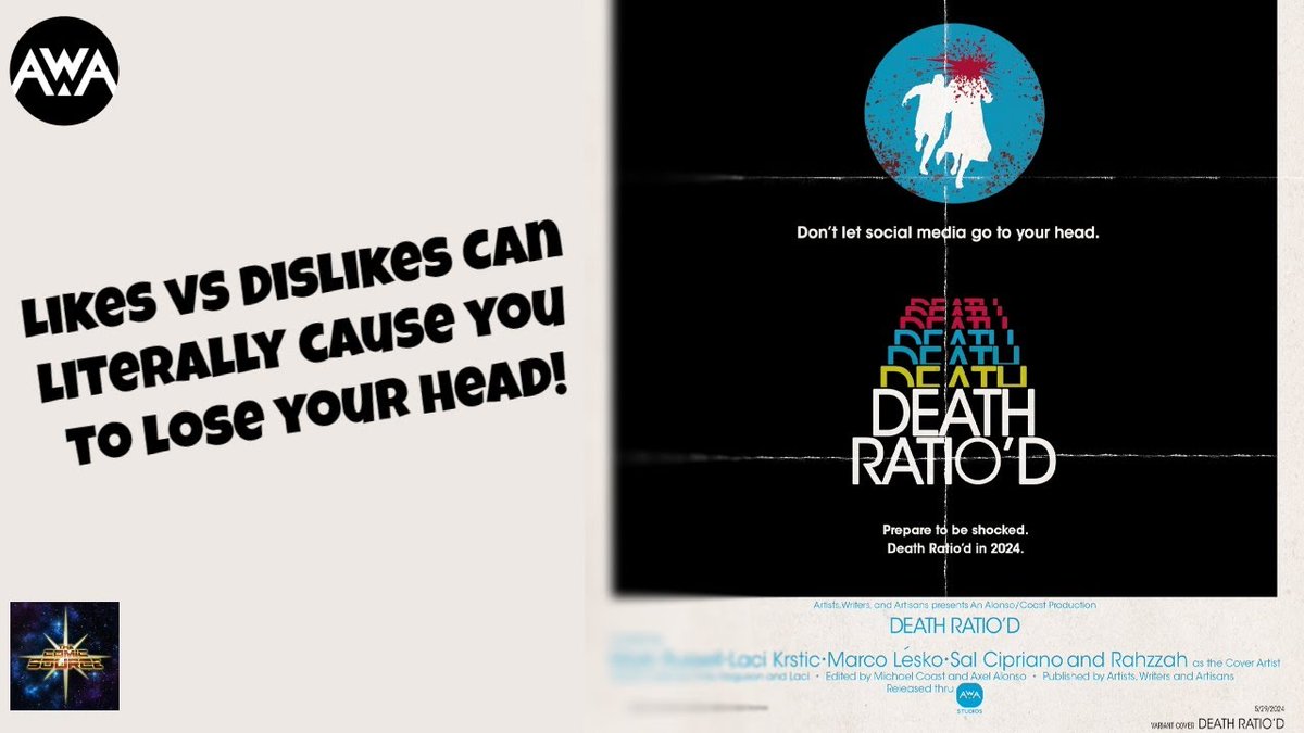 In a world where social media has become the government, too many Dislikes can cause you to lose your head ... literally! Do whatever you can to get those Likes so you won't be Death Ratio'd in this upcoming @AWA_Studios title from @manruss #Laci & co. youtu.be/xM4_Xh-nLcU?si…