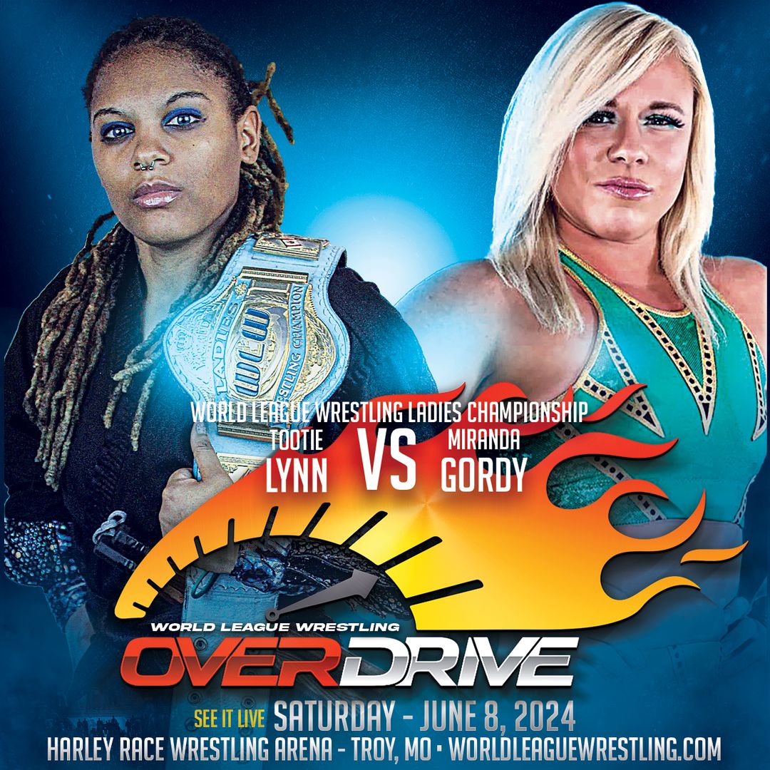 There's a BIG matchup to announce for Saturday, June 8th at World League Wrestling presents OVERDRIVE! 🔥 The WLW Ladies Championship 🏆 will be defended as @TheTootieLynn will face off against @MirandaGordy one-on-one at the Harley Race Wrestling Arena! 🎟Be sure to get your