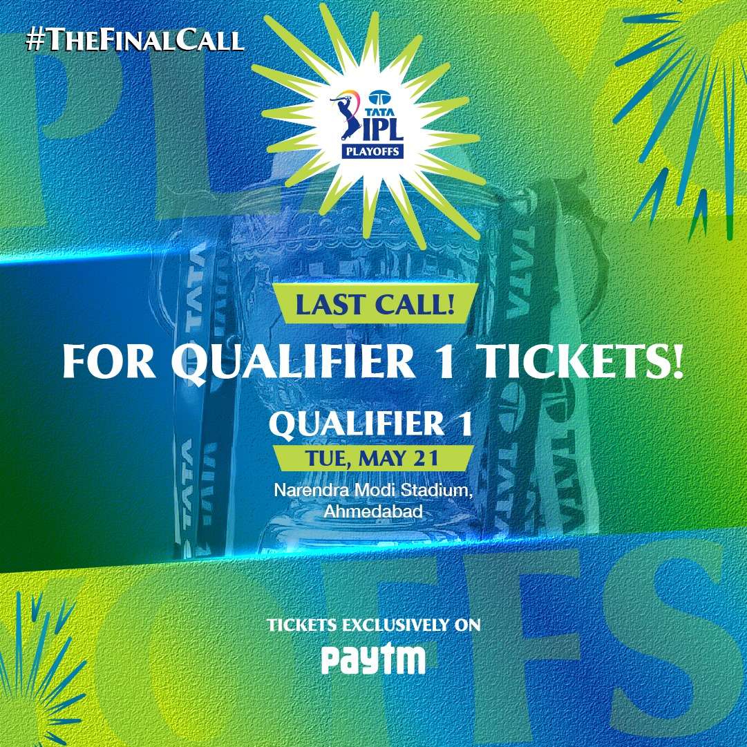 The #FinalCall 📢

Last few tickets remain for #Qualifier1 ‼️

Buy your tickets 𝗡𝗢𝗪 from iplt20.com 🎟️

See you at the stadium 🏟️👋

#TATAIPL | #KKRvSRH