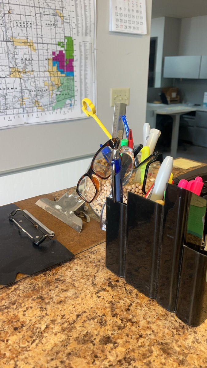 Chad_Spellman's tweet image. At the FSA office certifying. Can tell the average age of farmers is getting up there when they have reading glasses in the pen jar #Plant2024