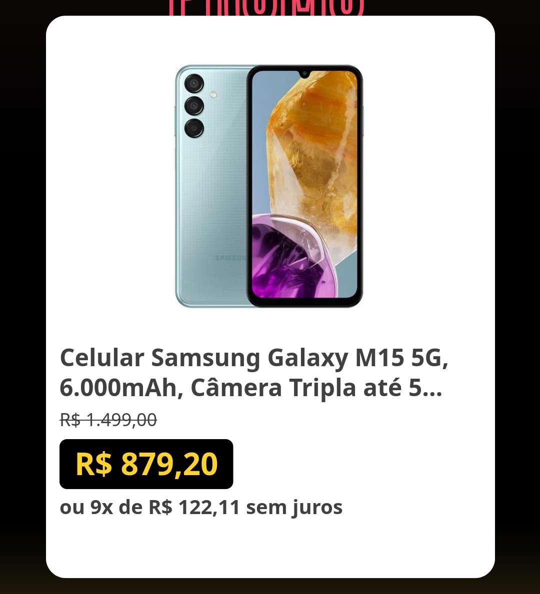 🛍️Celular Samsung Galaxy M15 5G, 6.000mAh, Câmera Tripla até 50MP, 128GB

~de R$ 1.499,00~
💸por R$ 879,20 🚨🚨
💳 ou 9x de R$ 122,11 sem juros

👉Link p/ Comprar:  magazinevoce.com.br/wilbraz/p/hgk5…

_*Promoção sujeita a alteração a qualquer momento*_