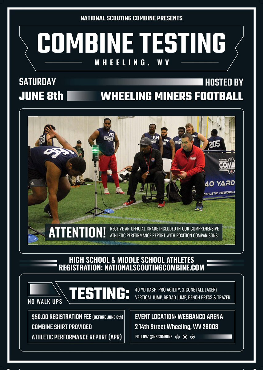 We are excited to announce that we will be at this event and we want to thank @NSCombine and @Jaykikr . All participants at this event will receive a 💥Free Game Ticket💥 to the Wheeling Minors football game. See info below 👇🏾 #HoldTheStandard